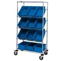 Global Equipment Easy Access Slant Shelf Chrome Wire Cart 12 3-1/2"H Grid Bins Blue 36x18x63 268999BL